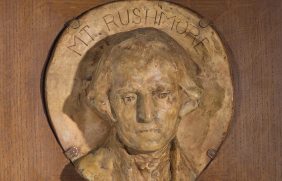 Small study of George Washington for Mt. Rushmore mounted in wood