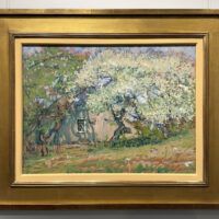 Alt text: Painting of flowering tree in bloom, framed