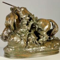 Alt text: Bronze sculpture of a Horseman Hunting Boars