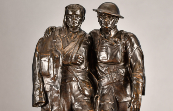 Alt text: Two wounded World War I Soldiers leaning on each other for support