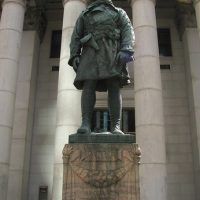 Alt text: Monumental sculpture of soldier in Winnipeg