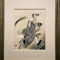 Alt text: Print of a lunging samurai, framed