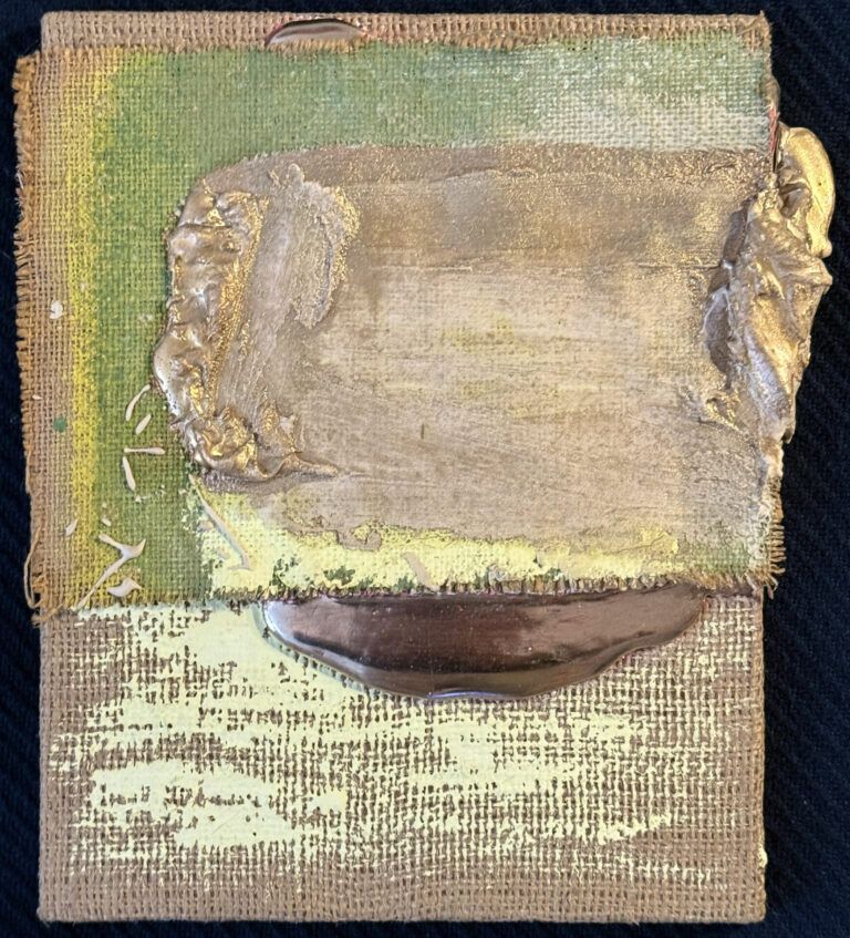 Alt text: Mixed media artwork with gold and pigment