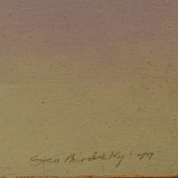 Alt text: Detail of bottom right corner of abstract painting, signed