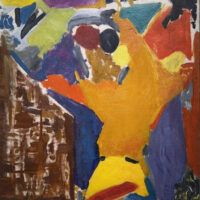 Alt text: Abstract painting with different shapes and sections