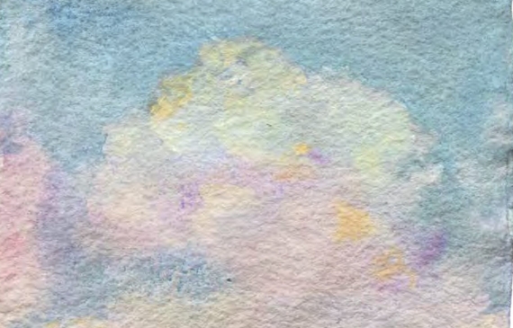 Alt text: Painting of abstracted cloud structures in the sky