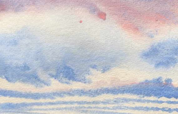 Alt text: Painting of broad, wispy cirrocumulus clouds 