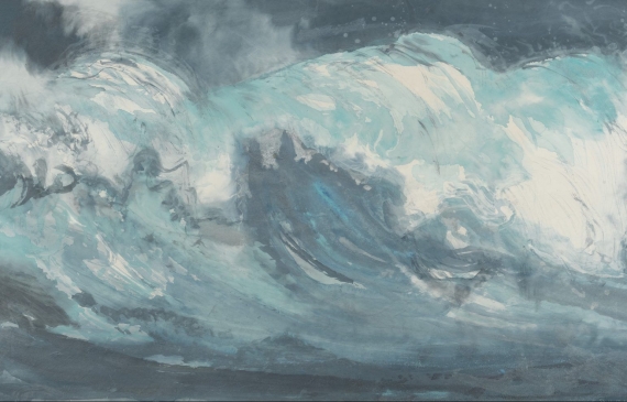 Alt text: Watercolor painting of crashing waves