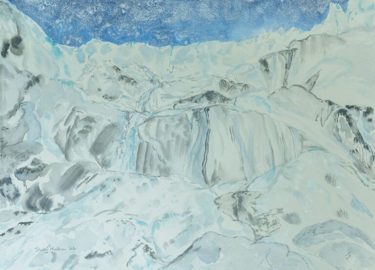 Alt text: watercolor painting of a snow-covered glacier