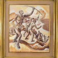 Alt text: painting of Native American warriors, framed