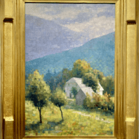 Alt text: Painting of a mountain home