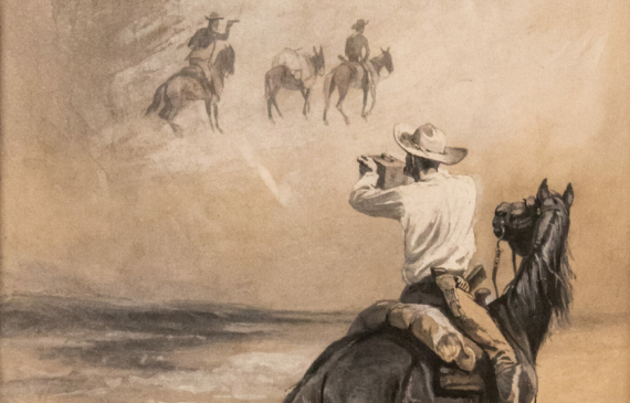 Alt text: Watercolor of a man on horseback