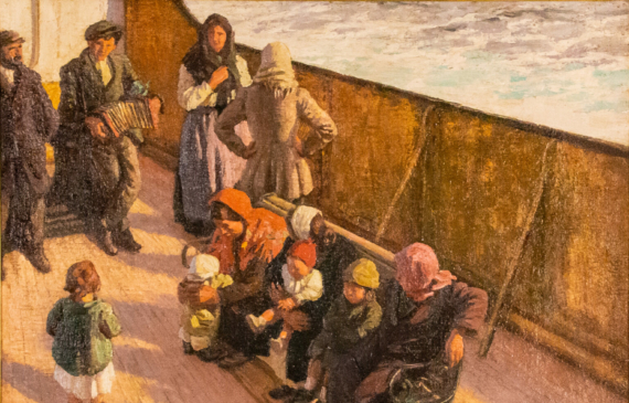 Alt text: Painting of emigrants on a ship