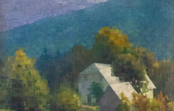Alt text: Painting of a mountain home