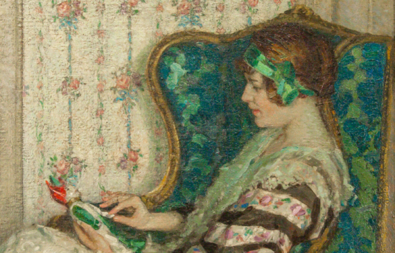 Alt text: Painting of a girl seated in an armchair