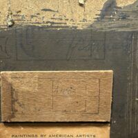 Alt text: Painting verso, label details