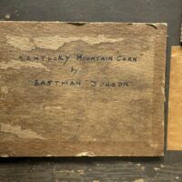 Alt text: Painting verso, label details