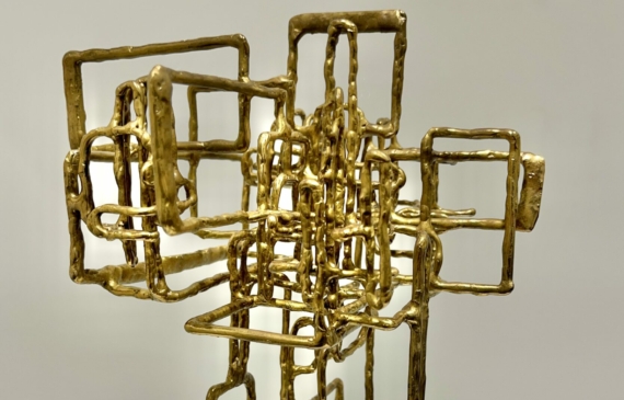 Alt text: Abstract metal sculpture