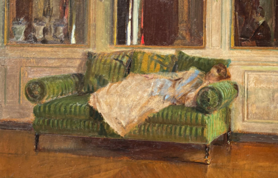 Alt text: Painting of a woman reclining on a couch