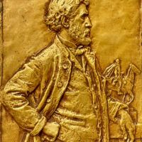 Alt text: Bas relief of a man