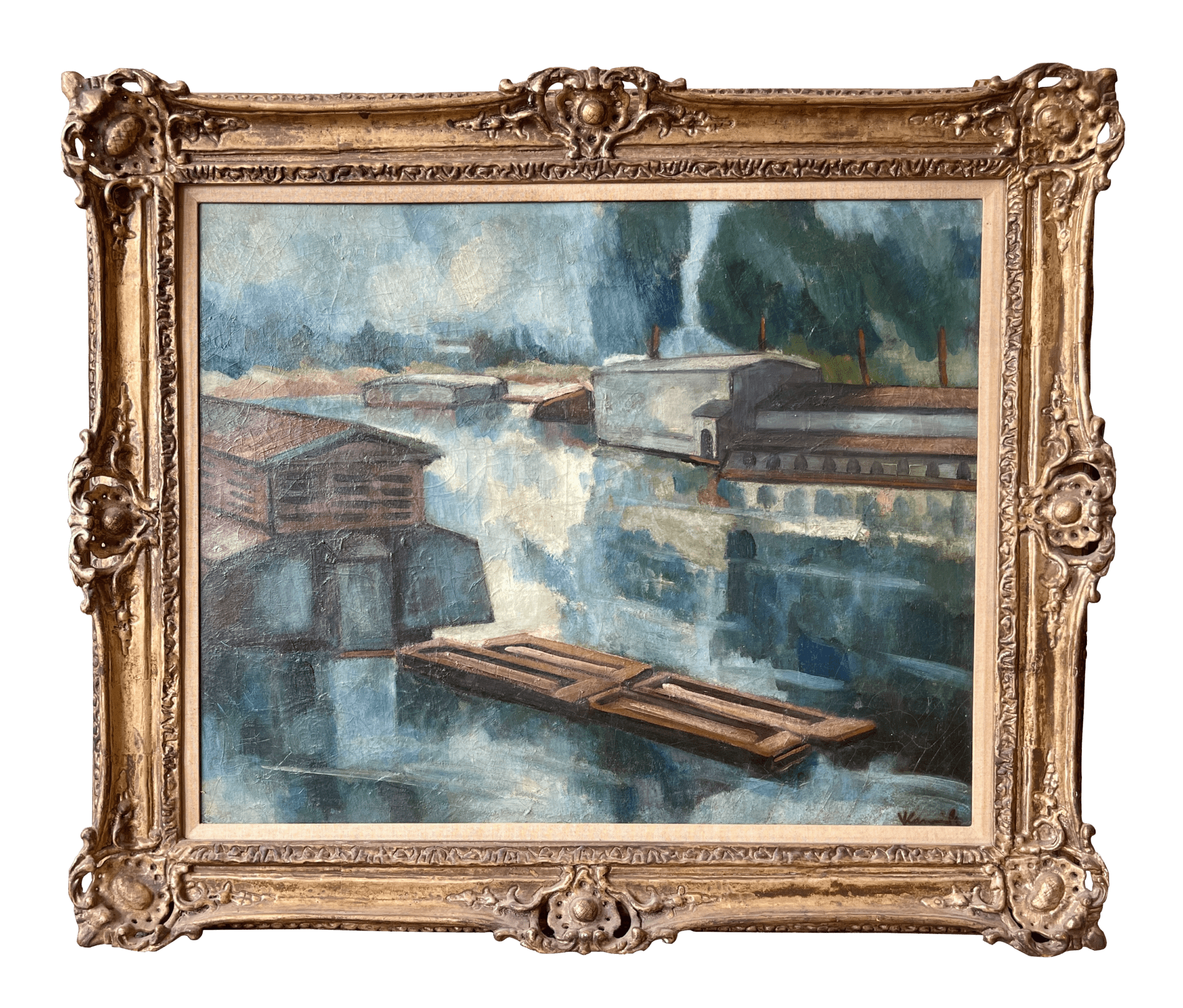 Alt text: Painting of barges on the river