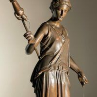 Alt text: Bronze sculpture of a standing woman