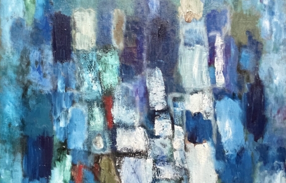 Alt text: Abstract blue painting