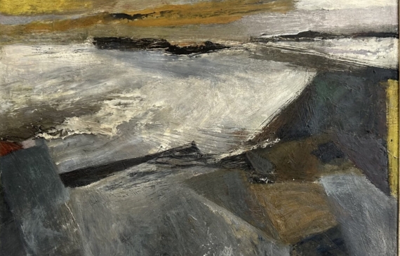 Alt text: Abstracted coastal painting