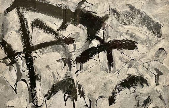 Alt text: Abstract black and white painting