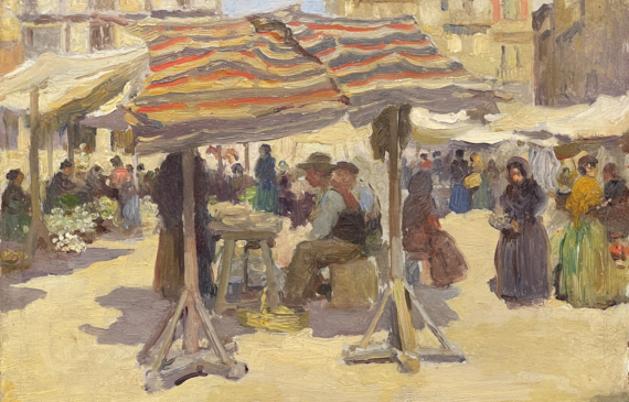 Alt text: Painting of an outdoor market