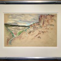 Alt text: Pastel drawing of a canyon