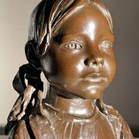 Alt text: Bronze sculpture of a young girl