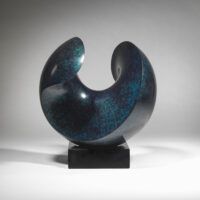 Alt text: Blue spherical bronze sculpture