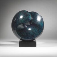 Alt text: Blue spherical bronze sculpture
