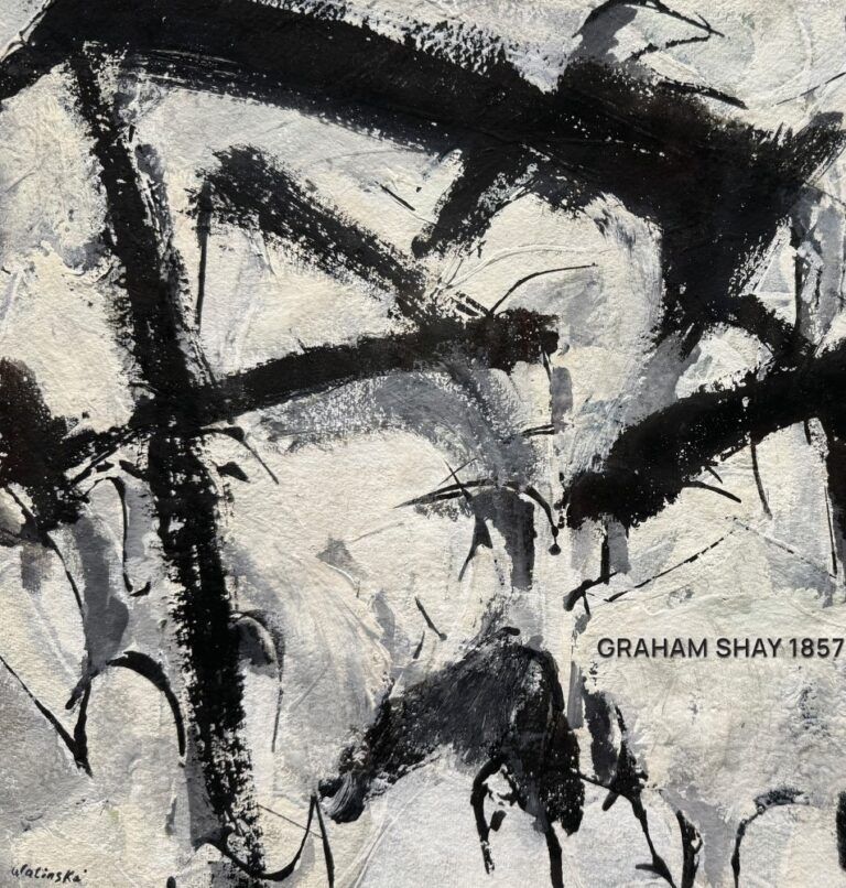 Alt text: Catalog cover, black and white abstract painting