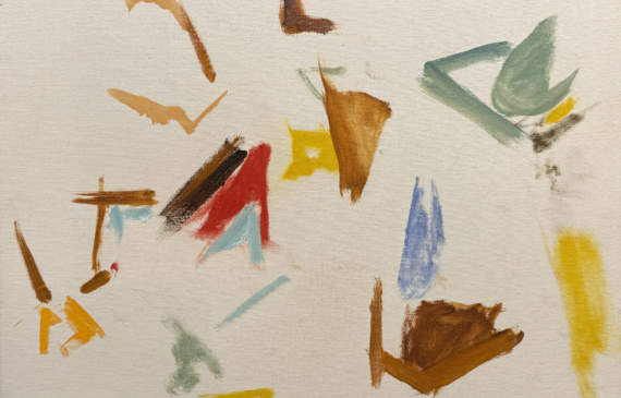 Alt text: Abstract painting with different shapes and sections