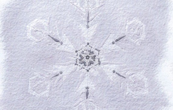 Alt text: watercolor painting of a snowflake in grey