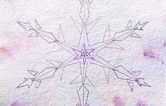 Alt text: watercolor painting of a snowflake in purple