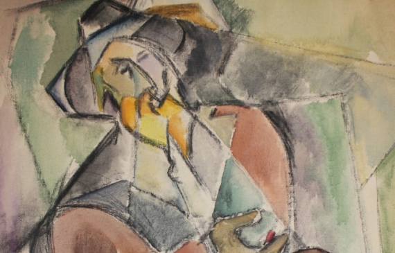 Alt text: Geometric painting of a man with a beard