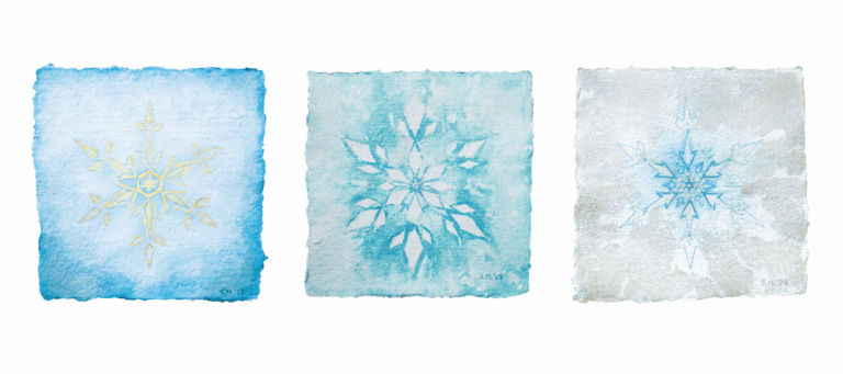 Alt text: watercolor painting of a snowflake