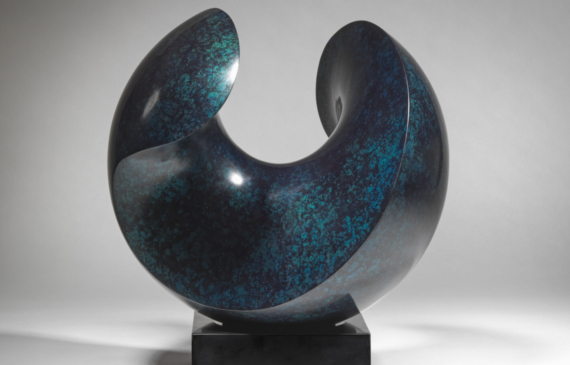 Alt text: Blue spherical bronze sculpture