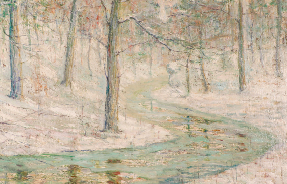 Alt text: Painting of a snowy river