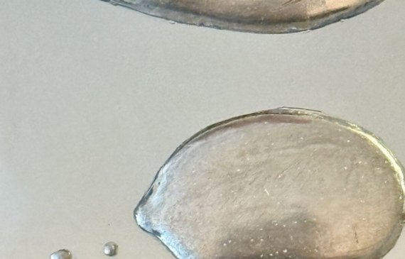 Alt text: Mixed media artwork with silver