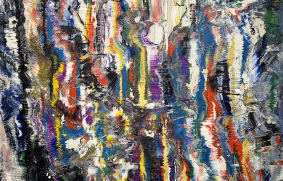 Alt text: Abstract, multi-colored painting with jagged stripes