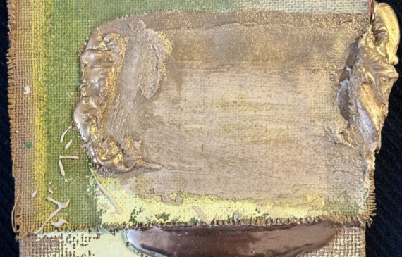 Alt text: Mixed media artwork with gold and pigment