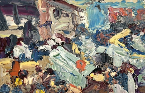 Alt text: Abstracted colorful oil painting