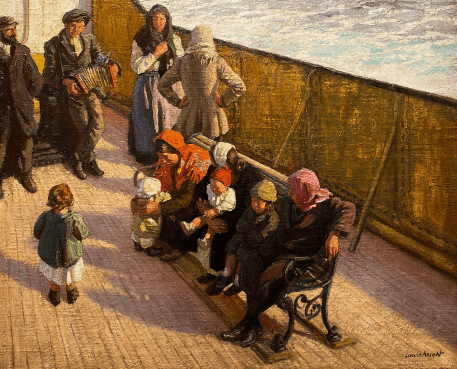Photograph of Laura Knight's painting titled Emigrants, without frame