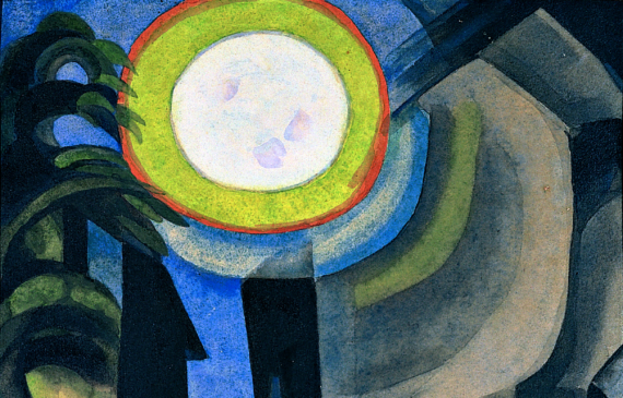 Alt text: Painting of the moon in the snow