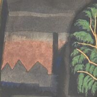 Alt text: Watercolor painting of a yellow house and tree