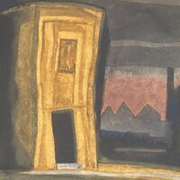 Alt text: Watercolor painting of a yellow house and tree